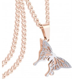 Stainless Steel Cubic Zirconia 3D Butterfly Necklace for Women & Girls Rose Gold 20.0 Inches $8.80 Necklaces