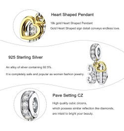 16 18 21 30 40 50 60 Birthday Charm Fit Pandora Charm Bracelets 925 Sterling Silver Pendants Beads with 18K Gold Heart Shaped...