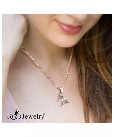 Stainless Steel Cubic Zirconia 3D Butterfly Necklace for Women & Girls Rose Gold 20.0 Inches $8.80 Necklaces