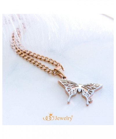 Stainless Steel Cubic Zirconia 3D Butterfly Necklace for Women & Girls Rose Gold 20.0 Inches $8.80 Necklaces