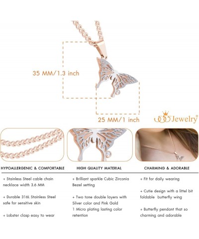 Stainless Steel Cubic Zirconia 3D Butterfly Necklace for Women & Girls Rose Gold 20.0 Inches $8.80 Necklaces