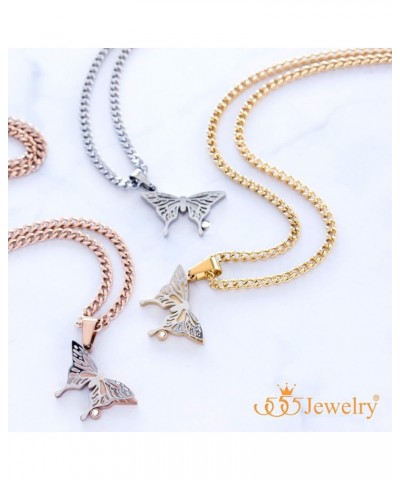 Stainless Steel Cubic Zirconia 3D Butterfly Necklace for Women & Girls Rose Gold 20.0 Inches $8.80 Necklaces