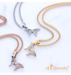 Stainless Steel Cubic Zirconia 3D Butterfly Necklace for Women & Girls Rose Gold 20.0 Inches $8.80 Necklaces