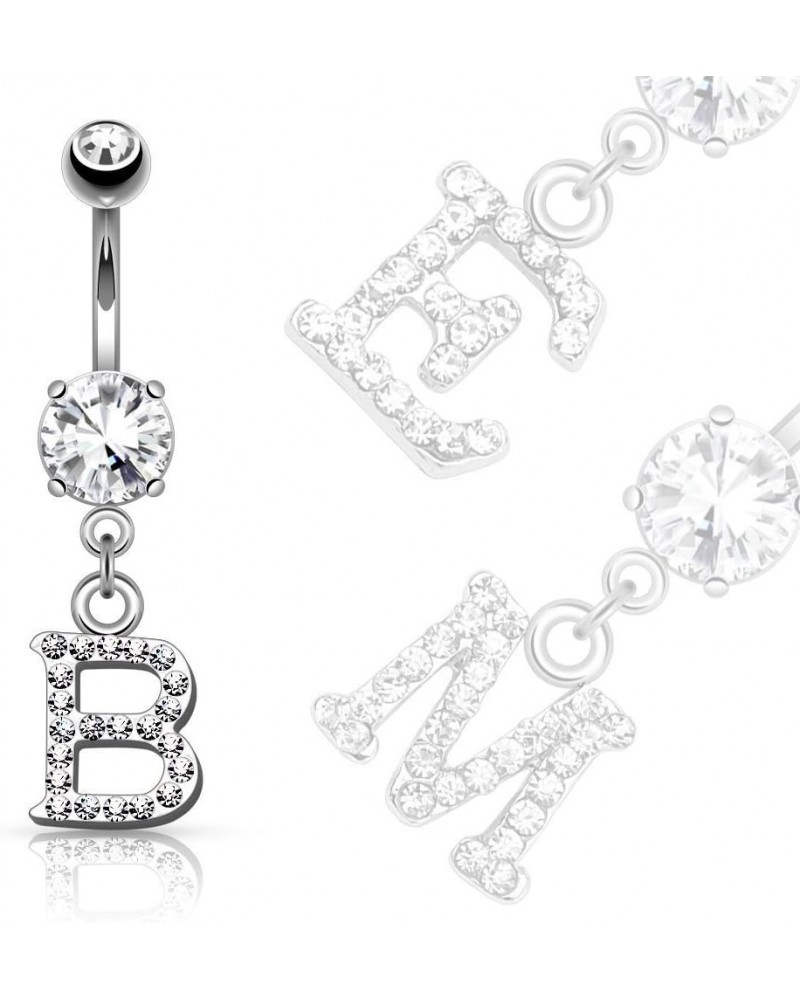 Clear Gem Paved Initial Dangle Belly Button Navel Ring S $10.43 Body Jewelry