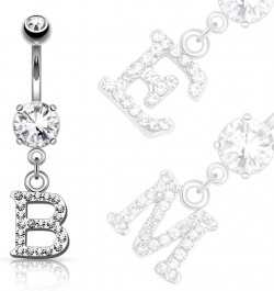 Clear Gem Paved Initial Dangle Belly Button Navel Ring S $10.43 Body Jewelry