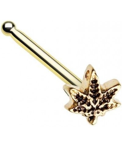 20G Stainless Steel Pot Leaf Nose Bone Stud Gold Tone $8.36 Body Jewelry