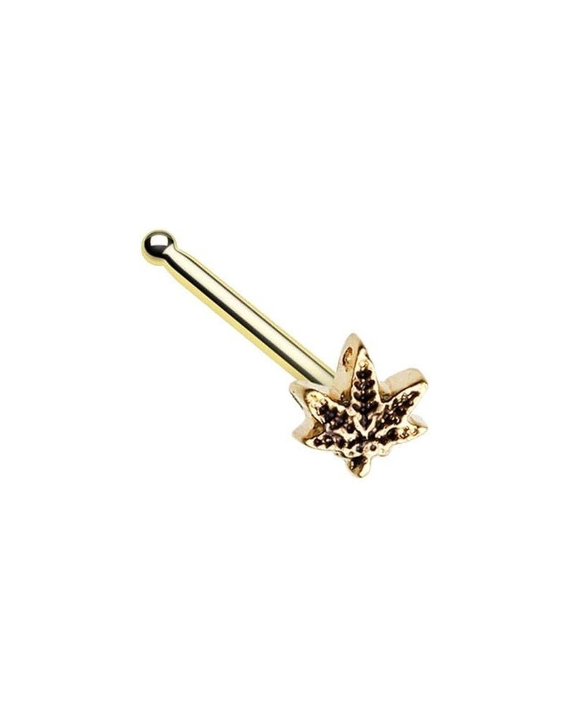 20G Stainless Steel Pot Leaf Nose Bone Stud Gold Tone $8.36 Body Jewelry