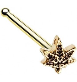 20G Stainless Steel Pot Leaf Nose Bone Stud Gold Tone $8.36 Body Jewelry