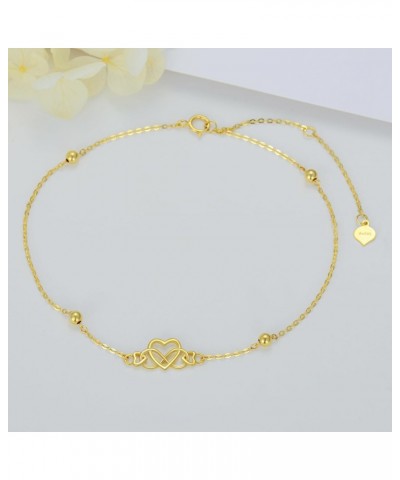 14K Real Gold Heart Anklet for Women, Yellow Gold Love Heart Knot Anklet Bracelet Foot Beach Jewelry Birthday Christmas Gifts...