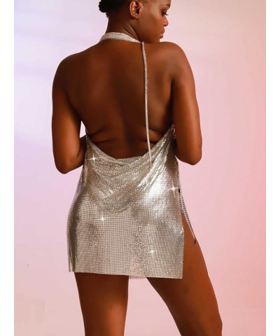 Sexy Sequin Short Dress Sparkly Metallic Sleeveless Skirt Cocktail Body Chain Rave Accessories Jewelry for Women Silver $20.6...