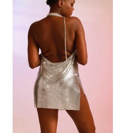 Sexy Sequin Short Dress Sparkly Metallic Sleeveless Skirt Cocktail Body Chain Rave Accessories Jewelry for Women Silver $20.6...