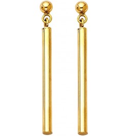 14K Gold Dainty Minimalist Modern Polished Finish Plain Round Bar Dangle Elongated Drop Post Earrings 33.0 Millimeters Yellow...