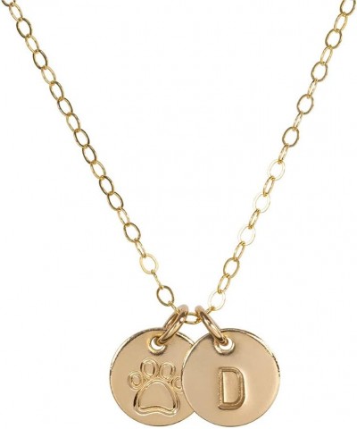 Personalized Dog Paw Necklace for Women, 14k Gold Filled Initial Jewelry for Dog Lovers D $17.98 Necklaces