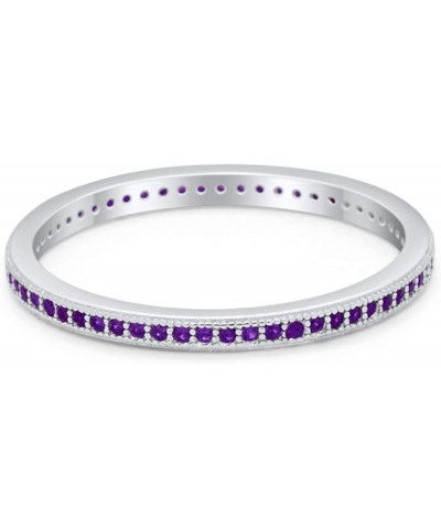 2mm Full Eternity Stackable Band Ring 925 Sterling Silver Choose Color Simulated Amethyst CZ $11.00 Rings