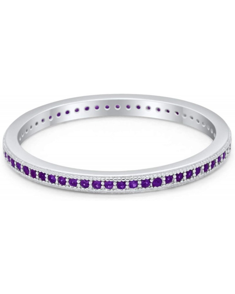 2mm Full Eternity Stackable Band Ring 925 Sterling Silver Choose Color Simulated Amethyst CZ $11.00 Rings