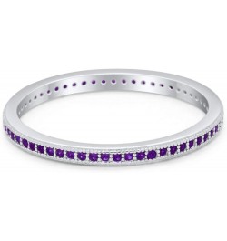 2mm Full Eternity Stackable Band Ring 925 Sterling Silver Choose Color Simulated Amethyst CZ $11.00 Rings