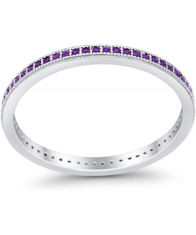 2mm Full Eternity Stackable Band Ring 925 Sterling Silver Choose Color Simulated Amethyst CZ $11.00 Rings