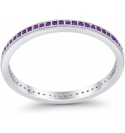 2mm Full Eternity Stackable Band Ring 925 Sterling Silver Choose Color Simulated Amethyst CZ $11.00 Rings