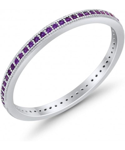 2mm Full Eternity Stackable Band Ring 925 Sterling Silver Choose Color Simulated Amethyst CZ $11.00 Rings