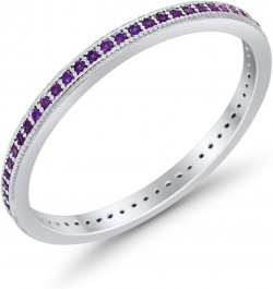 2mm Full Eternity Stackable Band Ring 925 Sterling Silver Choose Color Simulated Amethyst CZ $11.00 Rings