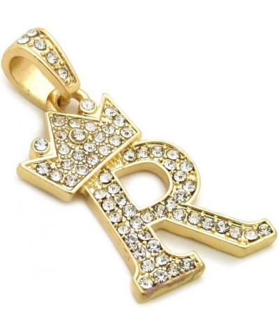 Unisex Small Pave Crowned Initial Alphabet Letter Pendant 24 inches Rope Chain Necklace in Gold Silver Tone R - Gold Tone $13...