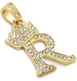 Unisex Small Pave Crowned Initial Alphabet Letter Pendant 24 inches Rope Chain Necklace in Gold Silver Tone R - Gold Tone $13...