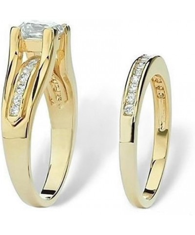 His and Her 14K Gold Plated Stainless Steel 3 Piece Wedding Engagement Ring and Men's Band Set Women's Size 10 Men's Size 05 ...