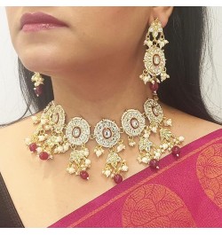 Indian Bridal Jewelry Set for Women Faux Pearl Beads Charms Crystal Kundan Choker Necklace Dangle Earrings Traditional Bollyw...