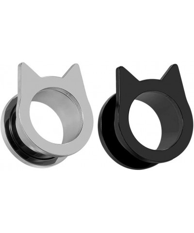 Gauges for Ears Piercing Flesh Tunnels and Plugs Jewelry Cute Steel Cat Earrings Stretchers Size 2g(6mm) to 1 inch(25mm). Sil...