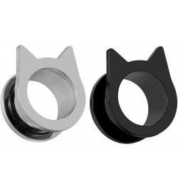 Gauges for Ears Piercing Flesh Tunnels and Plugs Jewelry Cute Steel Cat Earrings Stretchers Size 2g(6mm) to 1 inch(25mm). Sil...