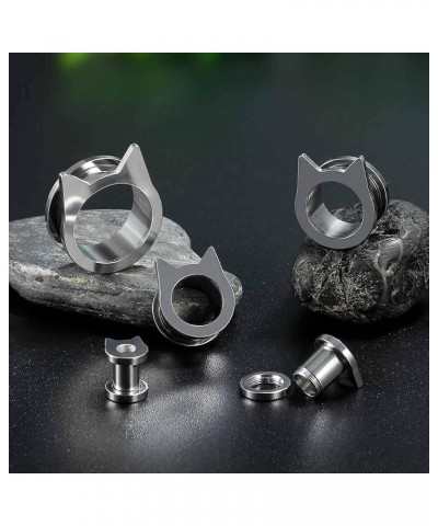 Gauges for Ears Piercing Flesh Tunnels and Plugs Jewelry Cute Steel Cat Earrings Stretchers Size 2g(6mm) to 1 inch(25mm). Sil...