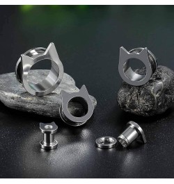 Gauges for Ears Piercing Flesh Tunnels and Plugs Jewelry Cute Steel Cat Earrings Stretchers Size 2g(6mm) to 1 inch(25mm). Sil...