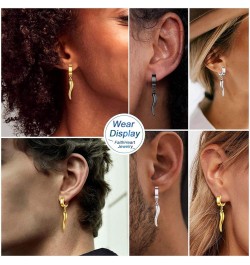 Huggie Hoop Earrings for Women-Stainless Steel/18K Gold Plated Dangling Drop Earring Ankh/Cross/Padlock/Italian Horn/Eye/Key ...