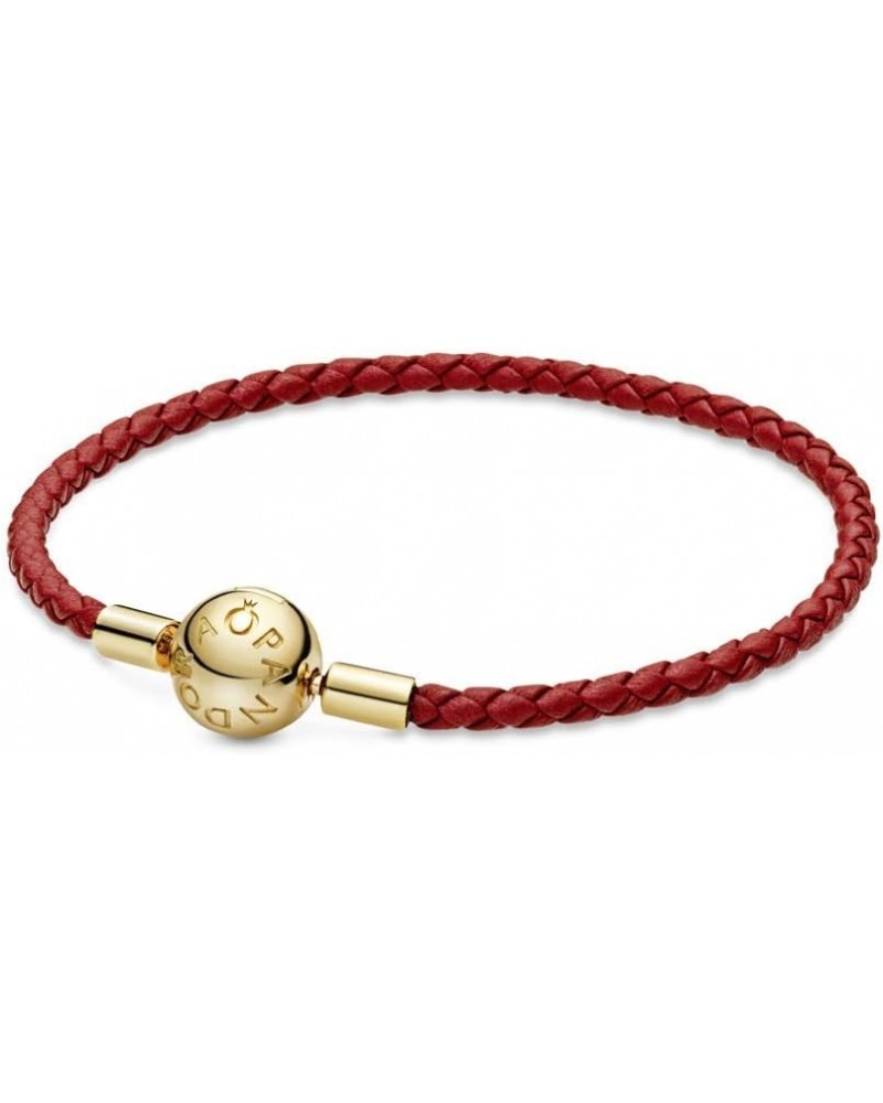 Moments Woven Leather Bracelet with 18k Gold-Plated Clasp - Compatible Moments Charms - Charm Bracelet for Women - Features S...