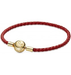 Moments Woven Leather Bracelet with 18k Gold-Plated Clasp - Compatible Moments Charms - Charm Bracelet for Women - Features S...