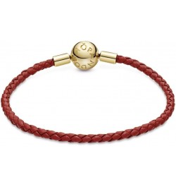 Moments Woven Leather Bracelet with 18k Gold-Plated Clasp - Compatible Moments Charms - Charm Bracelet for Women - Features S...