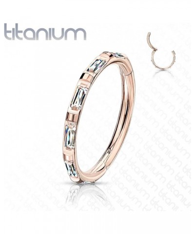 Dynamique Implant Grade Titanium Hinged Segment Hoop Ring With Rectangular "Baguette" CZ Outer Side (Sold Per Piece) L: 10mm ...