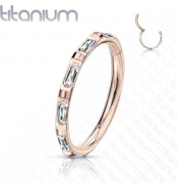 Dynamique Implant Grade Titanium Hinged Segment Hoop Ring With Rectangular "Baguette" CZ Outer Side (Sold Per Piece) L: 10mm ...