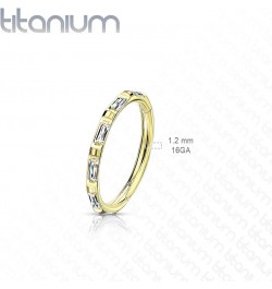 Dynamique Implant Grade Titanium Hinged Segment Hoop Ring With Rectangular "Baguette" CZ Outer Side (Sold Per Piece) L: 10mm ...