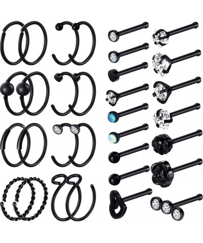 32 Pieces C-shaped Nose Ring Bone Stud Hoop Tragus Nose Studs Bone Curved Hoop Tragus Cartilage Hoop Piercing Black $8.92 Bod...