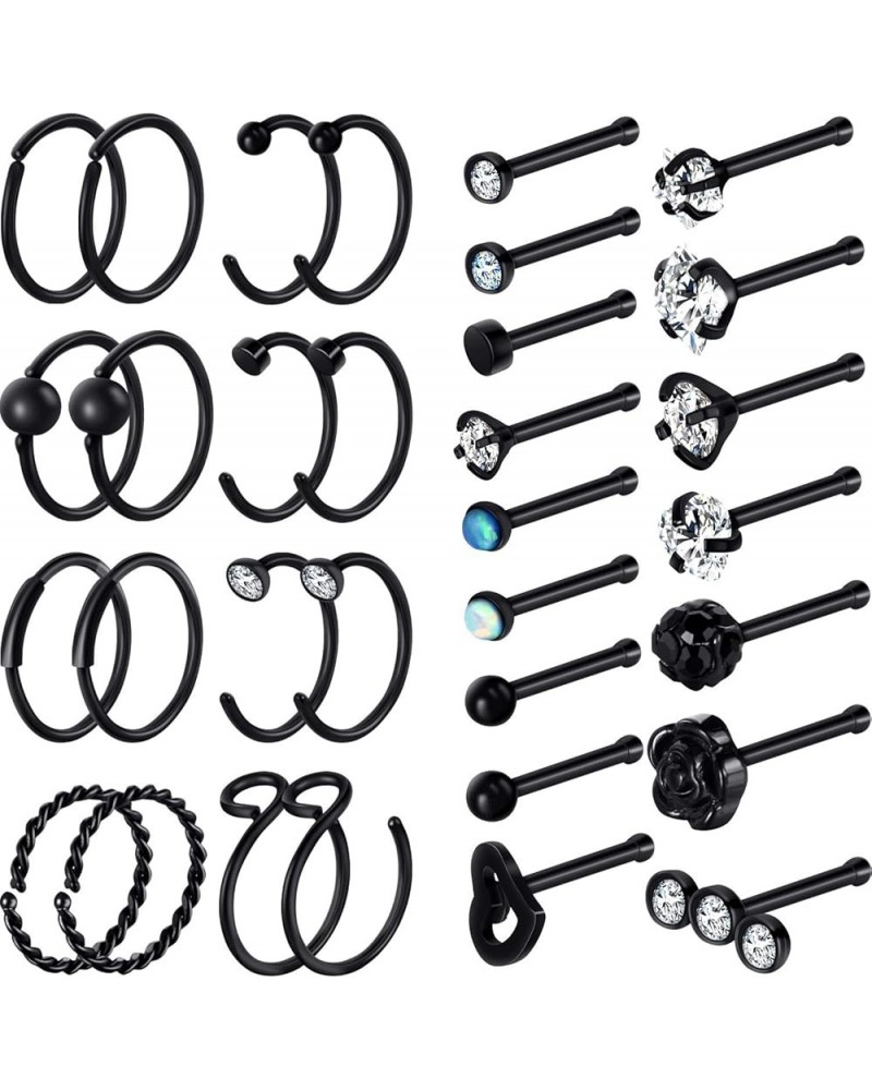 32 Pieces C-shaped Nose Ring Bone Stud Hoop Tragus Nose Studs Bone Curved Hoop Tragus Cartilage Hoop Piercing Black $8.92 Bod...