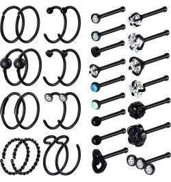 32 Pieces C-shaped Nose Ring Bone Stud Hoop Tragus Nose Studs Bone Curved Hoop Tragus Cartilage Hoop Piercing Black $8.92 Bod...