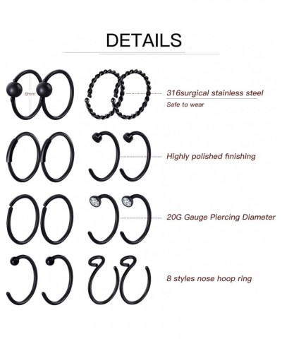 32 Pieces C-shaped Nose Ring Bone Stud Hoop Tragus Nose Studs Bone Curved Hoop Tragus Cartilage Hoop Piercing Black $8.92 Bod...