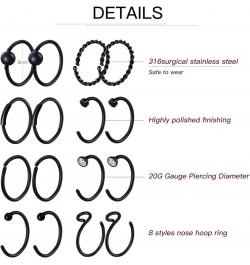 32 Pieces C-shaped Nose Ring Bone Stud Hoop Tragus Nose Studs Bone Curved Hoop Tragus Cartilage Hoop Piercing Black $8.92 Bod...