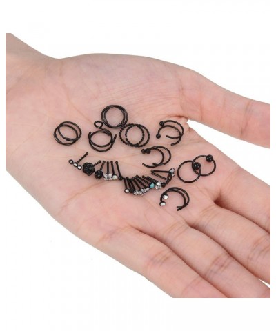 32 Pieces C-shaped Nose Ring Bone Stud Hoop Tragus Nose Studs Bone Curved Hoop Tragus Cartilage Hoop Piercing Black $8.92 Bod...