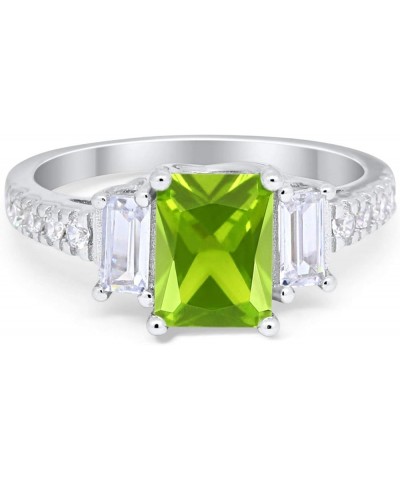 Emerald Cut Three Stone Wedding Engagement Ring Round Cubic Zirconia 925 Sterling Silver Simulated Peridot CZ $12.41 Rings