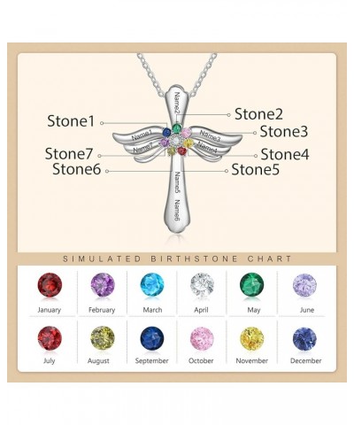 Personalized Pendant Necklace 925 Sterling Silver with 1-8 Simulated Birthstone Names Customized Love Wings Cross Necklace Fo...