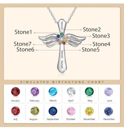 Personalized Pendant Necklace 925 Sterling Silver with 1-8 Simulated Birthstone Names Customized Love Wings Cross Necklace Fo...