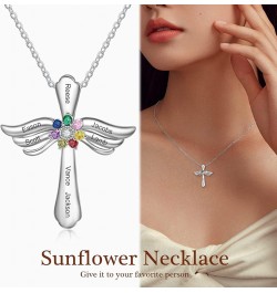 Personalized Pendant Necklace 925 Sterling Silver with 1-8 Simulated Birthstone Names Customized Love Wings Cross Necklace Fo...