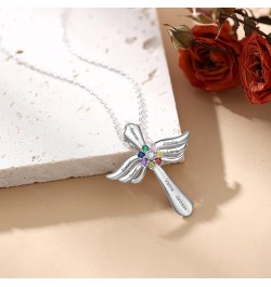 Personalized Pendant Necklace 925 Sterling Silver with 1-8 Simulated Birthstone Names Customized Love Wings Cross Necklace Fo...